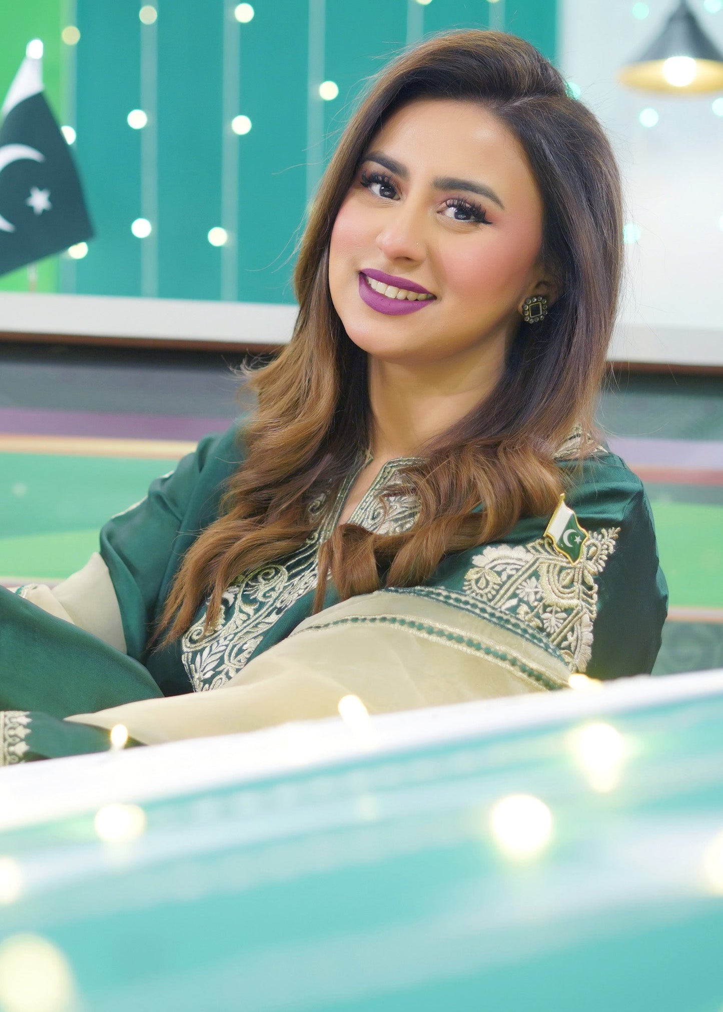 Shayari Emerald green sheesha silk Shirt and Shalwar with Dupatta - Madiha Naqvi