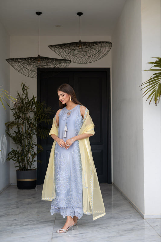 Romani Lilac sheesha silk Shirt and Azaar with Dupatta